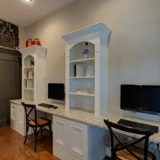 desks with computers